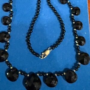 14k solid gold & Black spinel bead necklace